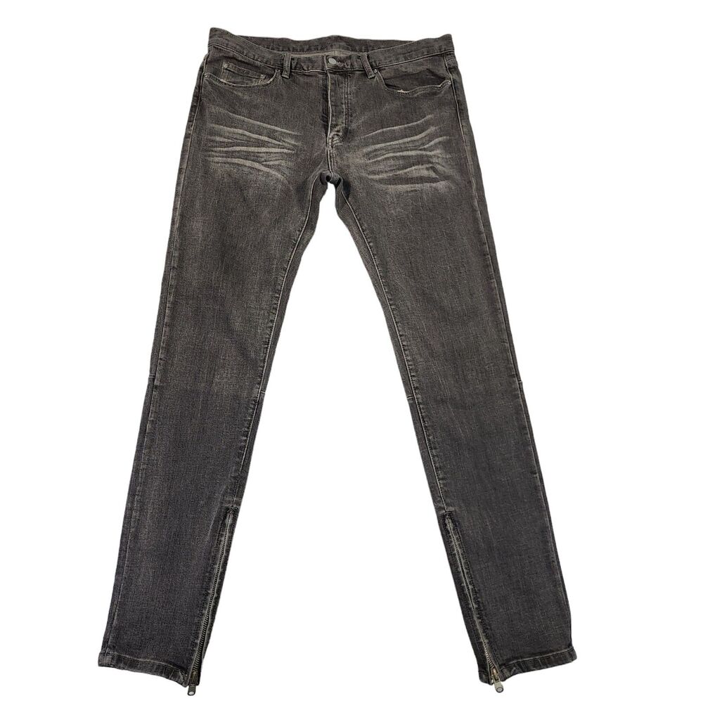 MNML Mens Jeans Zippered leg opening Size 38 x 34 Whiskered Y2K 90s Gray
